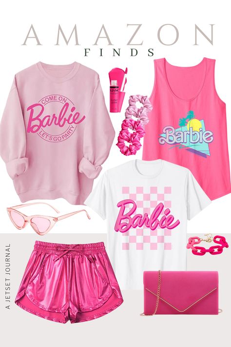 Barbie Themed Birthday Outfit, Barbie Birthday Outfits Adults, Subtle Barbie Outfit, Diy Workout Barbie Costume, Barbie Women Outfit, Womens Barbie Outfit, Sporty Barbie Outfit, Barbie Themed Outfits Casual, Barbie Asthetics Outfits