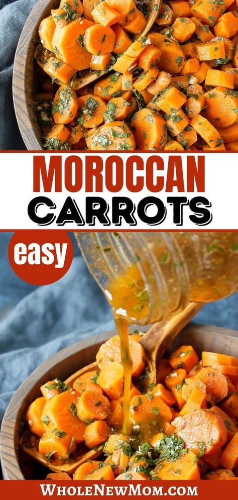 This Moroccan carrot recipe is easy to make and gives you just the right amount of Spicy! These Moroccan carrots take just minutes to prepare and are delicious as a side dish or as part of a salad recipe. Perfect for Vegan, Keto, and Whole30 diets. Moroccan Carrot, Moroccan Carrot Salad, Veggie Side Dish, Carrot Recipe, Moroccan Carrots, Nourishing Food, Clean Foods, Cooked Carrots, Carrot Salad