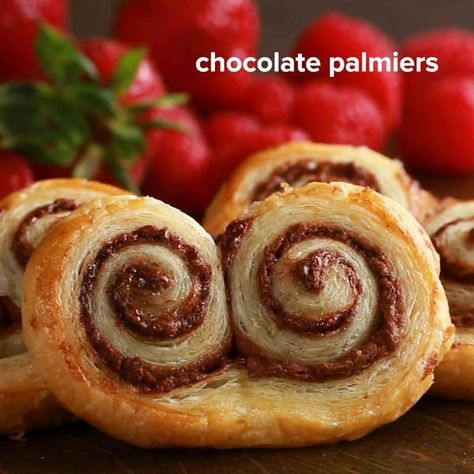 Chocolate Palmiers Recipe by Tasty Chocolate Palmiers Recipe, Palmiers Recipe Puff Pastries, Chocolate Palmiers, Pastries Ideas, Puff Pastry Chocolate, Palmiers Recipe, Palmier Cookies, Dessert Safari, Puff Pastry Recipes Dessert