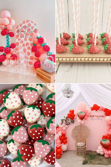 Get ready to celebrate your bundle of joy with 17+ Adorable Baby Shower Ideas for this Summer! From the sweetness of a Strawberry Party Theme to the sunny vibes of Here Comes The Sun, we've got you covered for an unforgettable summer bash. Whether it's an indoor affair or a backyard extravaganza, these cutie themed baby shower ideas are sure to make a splash! #SummerBabyShower #BabyShowerIdeas #StrawberryParty Berry Cute Baby Shower Ideas, Girl Baby Shower Strawberry Theme, May Baby Shower Themes, Summer Baby Shower Ideas Girl, Fruit Themed Baby Shower Ideas, Strawberry Theme Baby Shower Ideas, Sweets Baby Shower Theme, Baby Shower Strawberry Theme, Strawberry Baby Shower Ideas