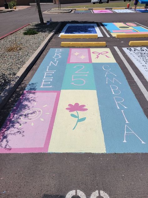 22+ Matching Parking Spot Paint Ideas for Senior BFFs Senior Parking Spaces Cute, Best Friend Parking Spot Painting, Friends Parking Spot Painting, High School Parking Lot Painting, School Parking Lot Painting, Parking Spaces Ideas, Highschool Parking Spot Ideas, Parking Spot Ideas, Parking Space Ideas