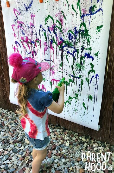 Spray Bottle Painting, Painting Crafts For Kids, Open Ended Art, Purple Food Coloring, Sensory Bottle, Toddler Lunches, Painting Activities, Sensory Bottles, Water Beads