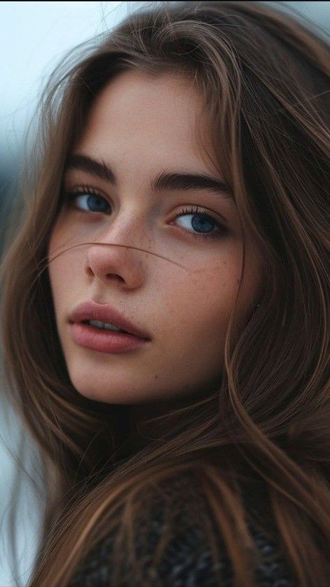 Grey Eyes Women, Woman Portrait Photography Poses, Navy Blue Eyes, Blue Eyes Aesthetic, Brunette Blue Eyes, Hairstyles For Round Face, Round Face Men, Face Proportions, Blue Eyed Girls