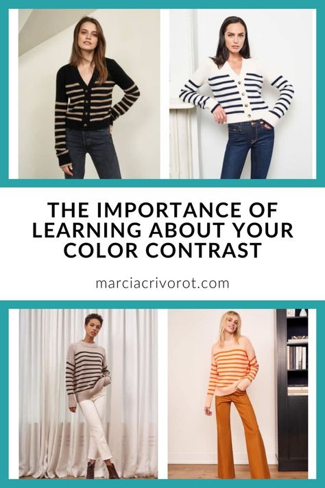 Do you know what your color contrast is? Mid Contrast Outfits, High Contrast Clothing, Low Contrast Outfits Women, Medium Contrast Outfits, Low Contrast Outfits, High Contrast Outfits, Color Analysis Test, Contrast Outfit, Pattern Outfits