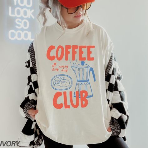 Coffee Club Shirt, Comfort Colors® Tee, Coffee Lover Gift, Retro Coffee Shirt, Coffee Club Tshirt, Foodie Shirt, Aesthetic Shirt, Trendy Tee by LuckyLimeCo on Etsy Coffee Shop Merch, Coffee T Shirts, Coffee Merch, Club Tshirt, Coffee Graphic Tee, Shirt Image, Merch Ideas, Coffee Tees, Retro Coffee