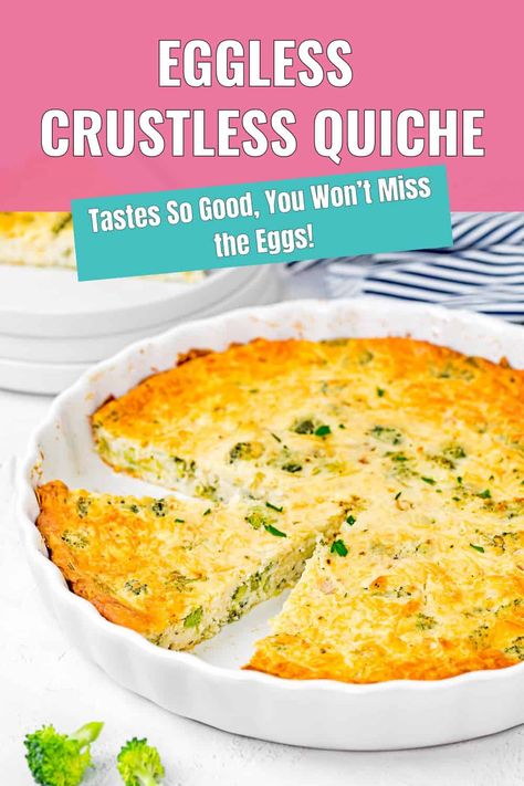 This Eggless Crustless Quiche is a delightful and satisfying dish that's both easy and quick to prepare. With no crust to fuss over, it's perfect for any time of day—whether you're craving a hearty breakfast, a quick lunch, or a light dinner. The recipe is versatile, allowing you to easily swap in your favorite cheese, veggies, or whatever ingredients you have on hand. It also stores well, making it a great option for meal prep, so you can enjoy it throughout the week. Eggless Quiche Recipes Egg Free, Egg Free Quiche, Eggless Quiche Recipes, Eggless Quiche, Egg Free Snacks, Eggless Breakfast, Egg Free Breakfast, Quiche Recipes Easy, Eggless Recipes