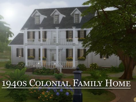 vmr394's 1940s Colonial Family Home 1940 House, Sims 4 Decades Challenge, 1940s Home, Sims Packs, Sims 4 House Building, Colonial Style Homes, Casas The Sims 4, Sims House Plans, Island Living