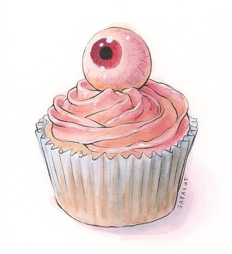 Creepy Food, Creepy Cute Aesthetic, Desserts Drawing, Cupcake Illustration, Cupcake Drawing, Cake Drawing, Arte Monster High, Creepy Drawings, Arte Peculiar