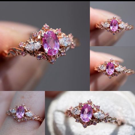 Fairy Wedding Ring, Pink Engagement Rings, Pink Diamond Wedding Rings, Aurora Ring, Pretty Wedding Rings, Fairytale Engagement Rings, Pink Diamonds Engagement, Pink Engagement, Wedding Ring Sets Unique