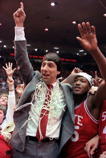 Jimmy V and Derrick Wittenberg Ncsu Wolfpack, Jim Valvano, North Carolina Colleges, College Basketball Players, Basketball Tickets, Nc State University, Basketball Championship, North Carolina State University, Nc State Wolfpack