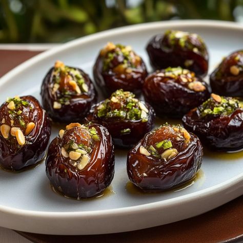 Dates And Pistachios, What To Do With Dates The Fruit, Roasted Stuffed Dates, Stuff Dates Recipe, Recipes That Use Dates, Hazelnut Recipes Savory, Recipes For Dates, Date Sweets, Stuffed Dates Recipes Appetizers