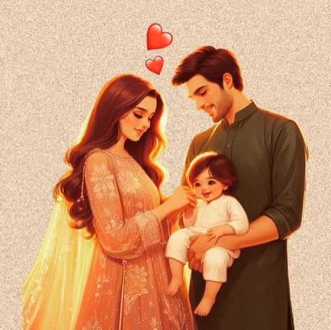 Cute Family Art, Family Cartoon Illustration, Couple With Baby, Cute Love Photos, Cartoon Love Photo, Best Pose For Photoshoot, Romantic Anime Couples, Cute Couple Drawings, Cute Couple Cartoon