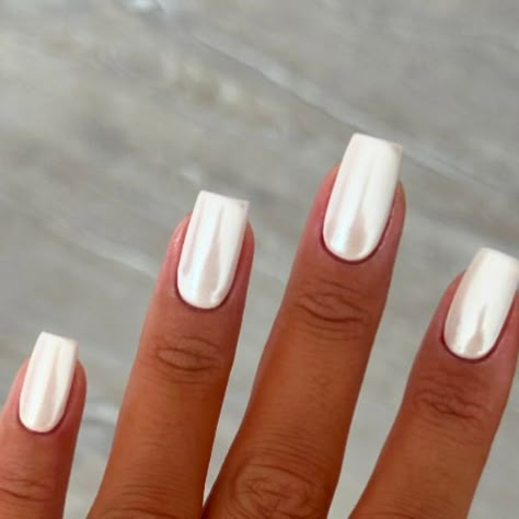 Charlotte Herberts on Instagram: "Pearly ⚪️🦴🤍👩🏼‍🦳🦢🕊️  @glossifyofficial  @homeofnailart  @lucypastorellitools_   #whitenails #chromenails #summernails #squarenails #summernails" Pearly White Nails Gel, White Mirror Nails, White Chrome Nails Square, White Nails Summer, White Chrome Nails, Mirror Nails, White Mirror, Nail Envy, Nail Styles