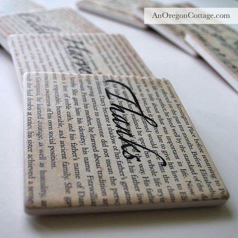 thanksgiving-coasters  Decoupaged Coasters Decoupaged Coasters, Music Art Diy, Thanksgiving Coasters, Agape Ideas, Oregon Cottage, Old Book Art, Book Swag, Sheet Music Crafts, Mom Crafts