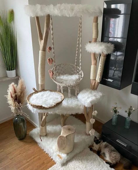 Katt Diy, Cat Room Decor, Cat Furniture Design, Katt Grejer, Cat Tree House, Diy Cat Tree, Cat House Diy, Summer Mantle, Animal Room