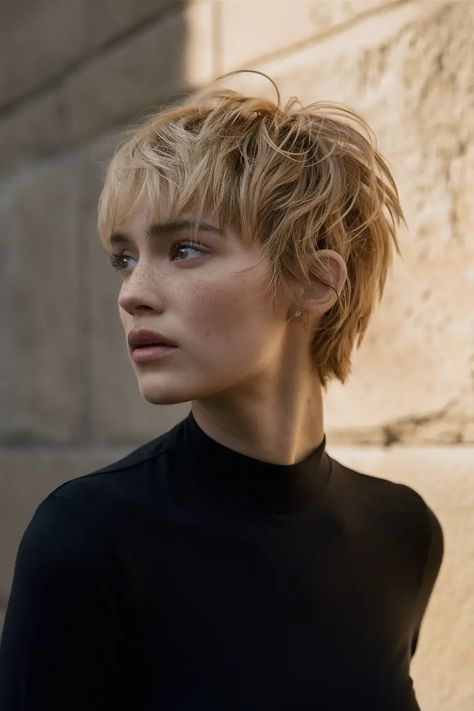 Pixie Haircut Fresh Ideas 2025: 20 Flattering and Trendy Styles for Women Pixie Haircut Growing Out Stages, Uncut Hairstyles Woman, Mullet Bob Haircut, Oval Face Pixie Haircut, Pixie With Long Sides, Really Short Hair Women, Bad Short Haircut, Straight Hair Pixie Cut, Short Blonde Hairstyle Women