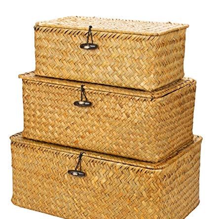 Wicker Storage Boxes, Wicker Basket With Lid, Bathroom Shelf Decor, Baskets For Shelves, Seagrass Storage Baskets, Storage Baskets With Lids, Decorative Storage Baskets, Wicker Storage, Decorative Storage Boxes