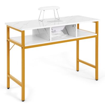 The fashion marble-like nail organizer table is made of high-quality MDF board and a golden metal frame, the whole nail table is strong and sturdy. The manicure table has a foldable and movable nail armrest. It can provide comfort for nail manicures and reduce hand pressure and fatigue. Built-in electric downdraft vent and dust collector, clean and hygienic. Open storage shelf, you can store your tool, not only saving space but also keeping it tidy. It is a good choice for a nail table, makeup t Nail Organizer, Downdraft Vent, Nail Organization, Nail Desk, Nail Table, Nail Station, Manicure Table, Makeup Table, Dust Collector