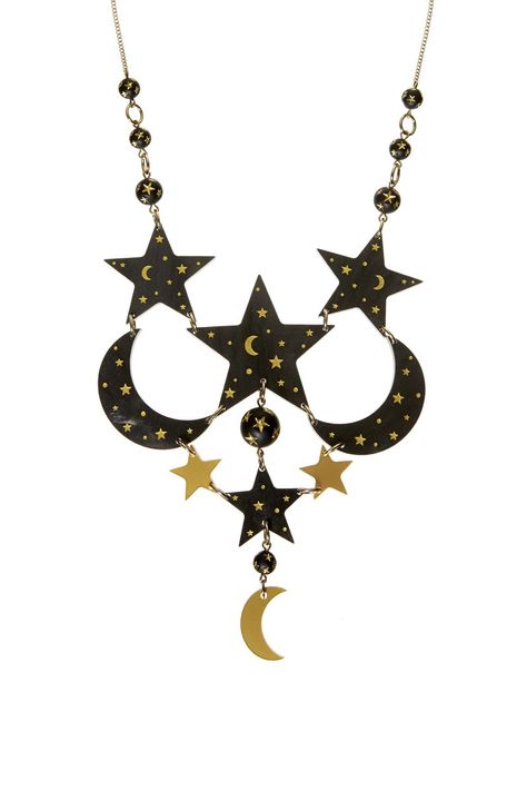 Celestial Fashion, Mystical Necklace, Moon Fashion, Tatty Devine, Mystical Jewelry, Laser Ideas, Acrylic Jewelry, Stars Moon, Music Jewelry