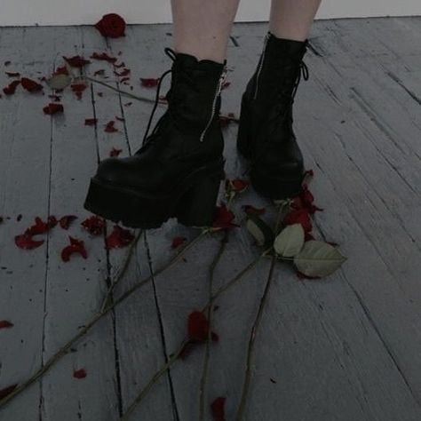 Boots, Flowers, Red, Black