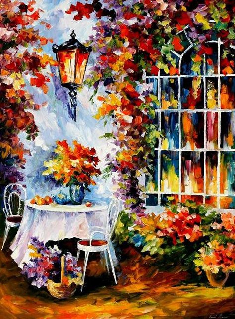 Garden Palette, Leonid Afremov, Leonid Afremov Paintings, Garden Painting, Autumn Painting, Oil Painting Reproductions, Painting Reproductions, Palette Knife, Oil Painting On Canvas