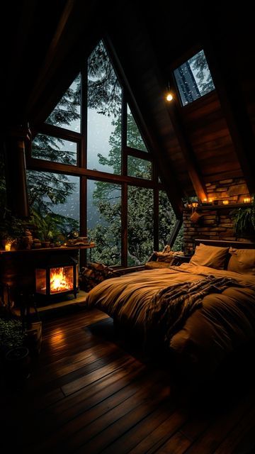 Siyad Ali on Instagram A Frame Cabin Bedroom, Cabin In The Woods Decor, Wood Cabin Decor Interiors, Cabin House Bedroom, Single Room Cabin, Cabin Room Ideas Bedrooms, Bedroom Ideas Cabin, A Frame Bedroom Ideas, Cozy House Bedroom