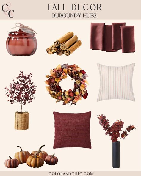 Autumn Home Decor Ideas Living Room, Burgundy Fall Decor Living Room, Maroon Fall Decor, Red Fall Decor, Burgundy Fall Decor, Burgundy Home Decor, Fall Decor Living Room Cozy, Orange Fall Decor, Burgundy Decor