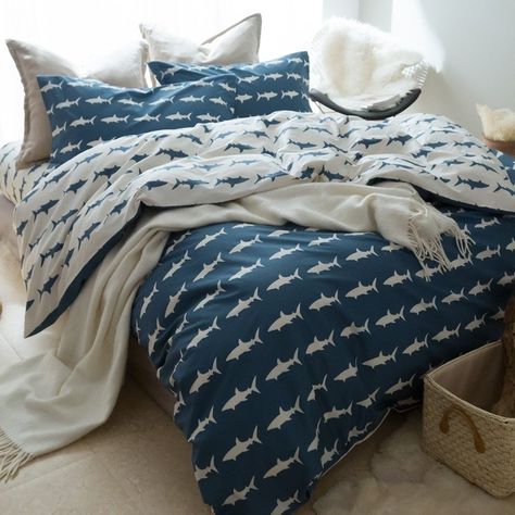 Ocean Themed #Bedding #Bedspread #Bedroom Sets Floor Bedding, Bedding Photography, Bedding Styling, Shark Bedroom, Royal Bedding, Simple Bedding, Shark Bedding, Diy Bedding, Shark Room