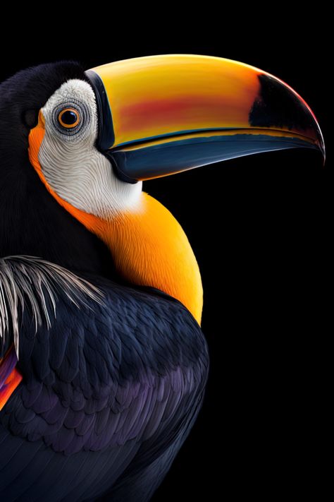 A side profile of a toucan bird head using digital art. Side Profile, Black Backgrounds, Digital Art, Drawings, Black, Color, Art