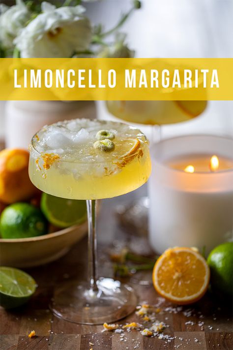 The Limoncello Margarita is a tart and refreshing cocktail made with Limoncello lemon liqueur, fresh lemon and lime juices & tequila. Limoncello Margarita, Italian Margarita, Limoncello Cocktails, Liquid Lunch, Lemon Cocktail, Best Macaroni Salad, Fresh Squeezed Juice, Refreshing Cocktail, Winter Dishes