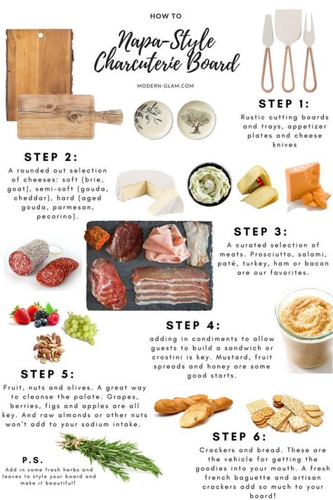 Easy step by step guide. How To Make a Charcuterie Board | Modern-Glam.com Cheese plate, meat board, Cheese Board. Entertaining. Meat and Cheese Spread. Easy Entertaining Ideas. What To Put Charcuterie On, Cheese Board List, How To Style Charcuterie Board, Best Meats And Cheeses For Charcuterie, Bachelorette Cheese Board, How Far In Advance Can You Make A Charcuterie Board, Charcuterie Meats List, Charcuterie Board Map, Charcuterie Shopping List