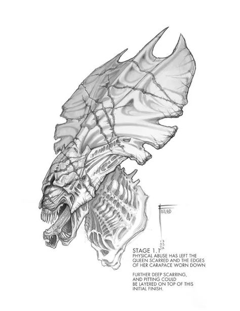 AvP Movie Concept Art - Alien vs. Predator Galaxy Otto Tattoo, Xenomorph Queen, Unused Concept Art, Movie Concept Art, Monster Sketch, Giger Alien, Predator Artwork, Predator Alien Art, Queen Drawing