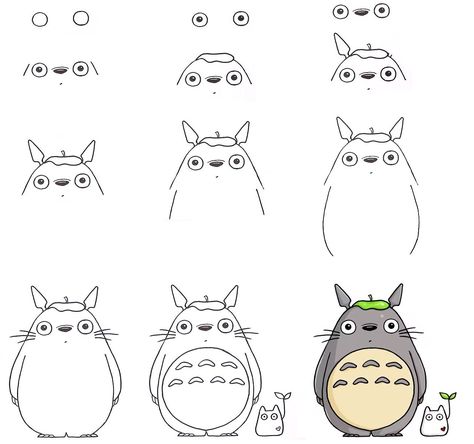 Totoro How To Draw, Totoro Drawing Tutorial, How To Draw Totoro Step By Step, Simple Totoro Drawing, Easy Totoro Drawing, Ghibli Painting Ideas Easy, Studio Ghibli Simple Drawing, Studio Ghibli Art Easy, Ghibli Studio Characters