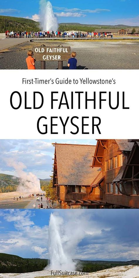 How to visit the Old Faithful geyser in Yellowstone National Park #yellowstone Old Faithful Yellowstone, Old Faithful Geyser, Yellowstone National Park Vacation, South Dakota Road Trip, Wyoming Vacation, Yellowstone Trip, American National Parks, Visit Yellowstone, National Park Vacation