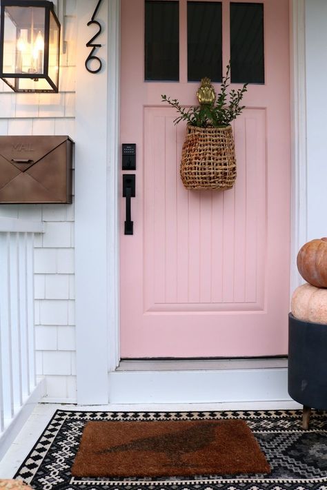 Tips for choosing a keyless entry: We love our new keyless door entry for our front and back door. They are easy to install, easy for the kids to get in and out, and one of our favorite home purchases this year! #entries #frontdoor Front Door Boho Decor, Desert Front Door Decor, Front Door Keyless Entry, Back Of Door Decor, Pink Entry Door, Pink Door Red Brick House, Back Door Entry Ideas, Keyless Entry Front Door, Back Door Ideas