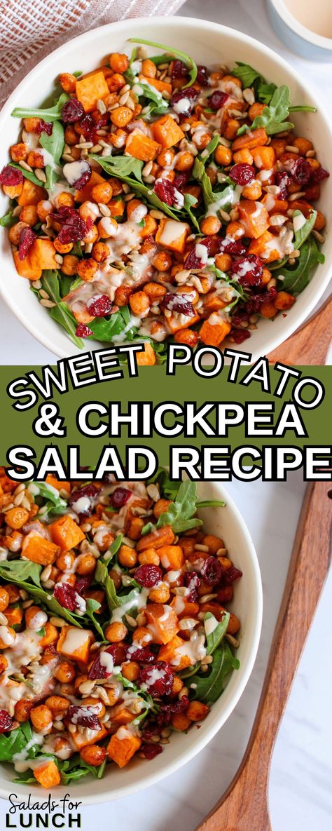 Sweet Potato and Chickpea Salad with Creamy Tahini Dressing Recipe Sweet Potato Chickpea Recipes, Sweet Potato And Chickpeas, Sweet Potato Salad Recipe Healthy, Chickpea Sweet Potato Recipes, Sweet Potatoes Salad, Chickpea And Sweet Potato Recipes, Sweet Potato Chickpea Salad, Summer Sweet Potato Recipes, Sweet Potatoe Salad