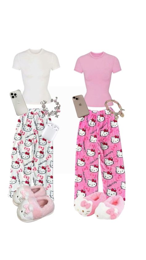 Bsf Matching Pjs, Matching Pjs For Besties, Matching Pyjamas Friends, Matching Winter Outfits, Matching Bff Outfits, Cute Matching Pjs, Matching With Bestie, Cute Pajama Outfits, Hello Kitty Pjs