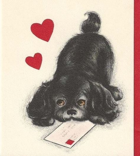 Lovecore Art Drawing, Valentines Day Ecards, Black Puppy, Arte Indie, Vintage Valentine Cards, Valentines Greetings, Valentine Greeting Cards, Vintage Valentine, My Funny Valentine