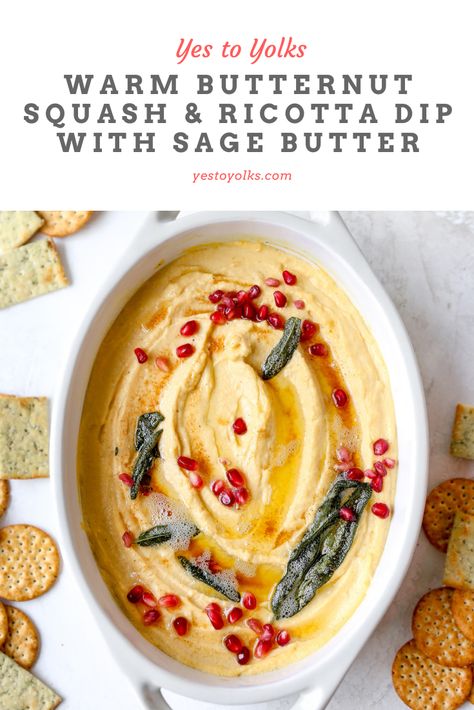 Squash Appetizers, Butternut Squash Ricotta, Squash Dip, Butternut Squash Sage, Ricotta Dip, Holiday Appetizers Recipes, Sage Butter, Roasted Butternut, Roasted Butternut Squash