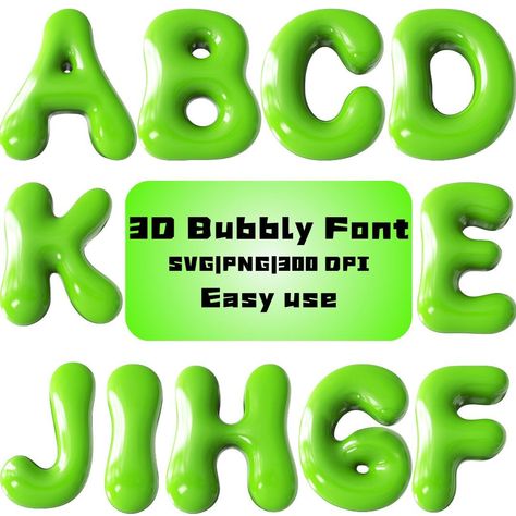 Bubbly Font, 3d Fonts, Bubble Alphabet, Alphabet 3d, Bubble Letter Fonts, Green Letters, Font Bubble, Monogram Printable, Bullet Journal Font