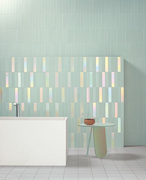 Nemo Tile, Rainbow Interior, Iridescent Tile, Interior Design Magazine, Ceramic Wall Tiles, Bath Tub, Decor Rustic, Tile Bathroom, Bathroom Interior Design