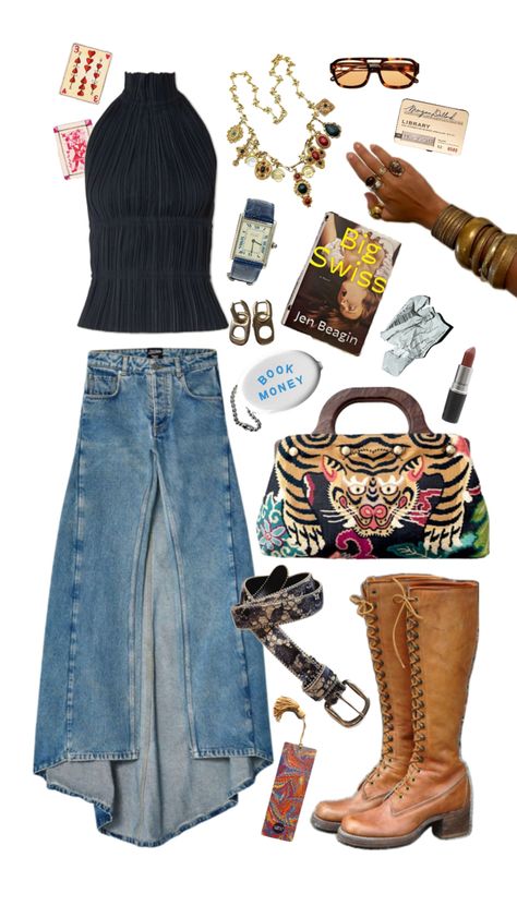 Maximalist Edgy Boho Bookstore Outfit Edgy Boho Outfits, Bookstore Outfit, Maximalist Outfit, Maximalist Outfits, Edgy Boho, Fall Fits, Other Outfits, Cute Everyday Outfits, Edgy Outfits