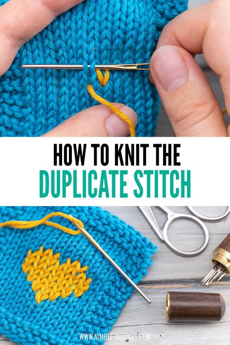 A step-by-step tutorial on how to do the duplicate stitch in knitting. Easy way to add color and embroider knitting How To Duplicate Stitch, How To Add A Stitch In Knitting, Knit Duplicate Stitch Patterns, Christmas Duplicate Stitch Patterns, Knit Duplicate Stitch, How To Embroider On Knitting, Duplicate Stitch Patterns Charts, Embroider Knitting, Knitting Duplicate Stitch