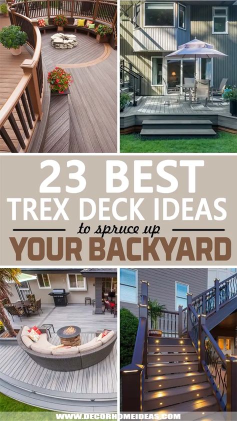 via @decorhomeidea Decks With Trex Decking, Deck Ideas High Elevation, Two Step Deck Ideas, Tiered Decking Ideas, Deck Ideas Trex Patio Design, Trex Deck Ideas Covered Patios, Composite Decking Designs Patio, Decorated Decks Ideas, Florida Deck Ideas