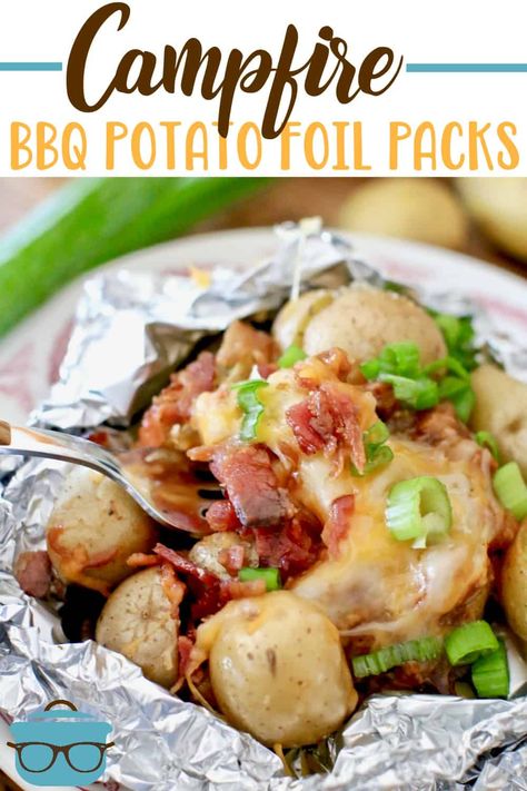 BBQ Pork Potato Foil Packets Potato Foil Packets, Campfire Potatoes, Potato Packets, Foil Packet Potatoes, Bbq Potatoes, Foil Packet Dinners, Foil Pack Meals, Foil Dinners, Foil Packet Meals