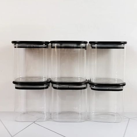 6pcs/lot 650ml Square Glass Jar Set with Black Lid Home Kitchen Accessory Coffee Beans Container  Food Storage Box - AliExpress 15 Square Glass Jars, Food Storage Boxes, Pantry Storage, Glass Jar, Coffee Beans, Kitchen Accessories, Glass Jars, Food Storage, Home Kitchen