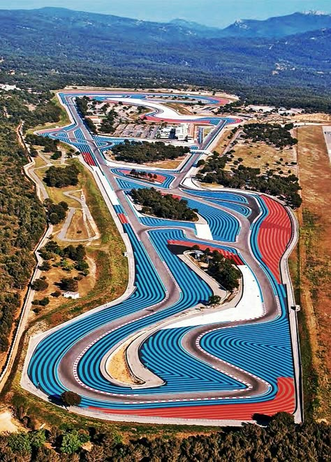 2018 French GP - The beautiful Circuit Paul Ricard, site of the 2018 French Grand Prix, is located at Le Castellet, near Marseille, France. The circuit last hosted the French Grand Prix in 1990, when the race was moved Magny-Cours where it ran until 2008. #F1 #Formula1 #FrenchGP #CircuitPaulRicard #LeCastellet #Marseille #France Brazilian Grand Prix, French Grand Prix, Racing Track, Race Tracks, Ferrari World, Course Automobile, Slot Car Tracks, Marseille France, Kart Racing