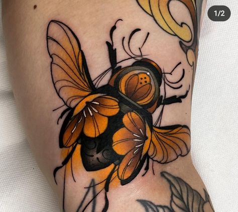 Beetle Tattoo, Neo Tattoo, Traditional Tattoo Inspiration, Neotraditional Tattoo, Insect Tattoo, Bug Tattoo, Tatuaje A Color, Tattoo Portfolio, Bee Tattoo