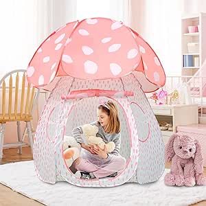 ENCHEAR Kid Play Tent Pop Up Tent Indoor Outdoor Large Space Playhouse for Boys and Girls Foldable Unique Mushroom Tent Patented (43in*57in, Pink mushroom) Light Pink Tent, Mushroom Tent, Pink Bedroom Tent, Boys Playhouse, Pink Tent Kids, Pink Tent, Kids Play Tent, Pink Mushroom, Mushroom House