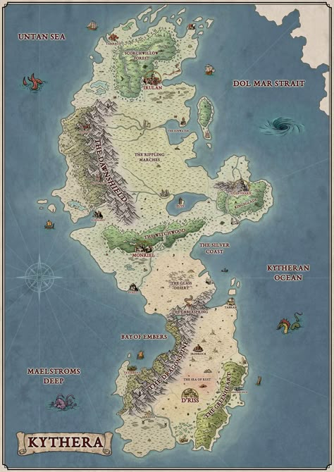 Kythera Fantasy Map by Elliot Crosby. Created with The Map Effects Fantasy Map Builder Fantasy Country Map, Map Effects, Fantasy Journal, Fantasy Inspo, Fantasy Things, Map Sketch, Fantasy World Map, Fantasy Maps, Cute Disney Drawings